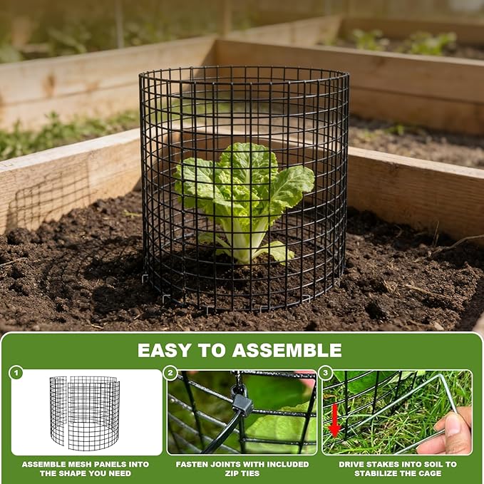 Plant Protector from Animals, 6 Set Plant Cages for Outdoor Plants 12'' x 16'' Metal Wire Protectors for Plants, Protection Cages with Stakes & Zip Ties, to Keep Rabbits Chicken Duck Out for Garden