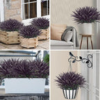 Ouddy Decor 20 Pcs Fake Outdoor Plants Artificial Grass Greenery Stems Faux Plastic Plants UV Resistant for Spring Summer Indoor Outside Garden Hanging Porch Patio Window Box Home Decor, Black Purple