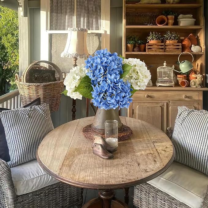 ZYTUYO 4 Pcs Royal Blue 20 inches Real Touch Hydrangea Artificial Flowers Boho Lifelike Real Looking Latex Hydrangeas Flower with Long Stem for Indoor Living Room Spring Home Decor Table Flower