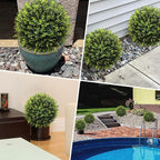 Artificial Topiary Trees Outdoor 2 Pack, 24.5" Boxwood Ball Faux Plants with Stakes, UV Resistant Fake Evergreen Shrubs for Front Porch Planters Garden Spring Decor-Green