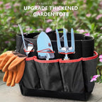 Grenebo Garden Tools 9-Piece Heavy Duty Gardening Hand Tools with Fashion and Durable Garden Tools Organizer Handbag, Rust-Proof Garden Tools Set, Ideal Gardening Gifts for Women (Black Red)