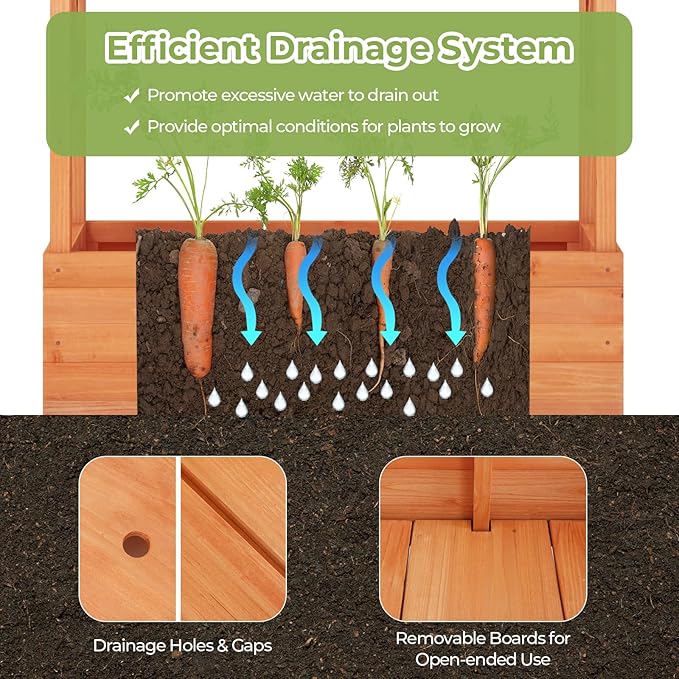 LDAILY Raised Garden Bed with Trellis, Above Ground Garden Bed with Hanging Roof, Side Trellis, & 4 Drainage Holes, Planter Box for Outdoor Climbing Plants Vines Flowers (1, 43.5"L x 17.5"W x 72"H)
