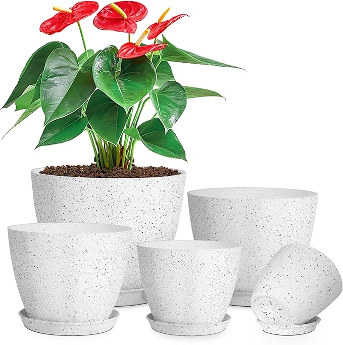 lokeisna 5 Pcs Plant pots, 7.5/6.5/5.7/4.9/4.1 inch Pots for Plants, Flower Pot Indoor Modern Decorative Plant Pot, Plant Pots Indoor with Drainage and Saucer for All House Plants, Spray Spots