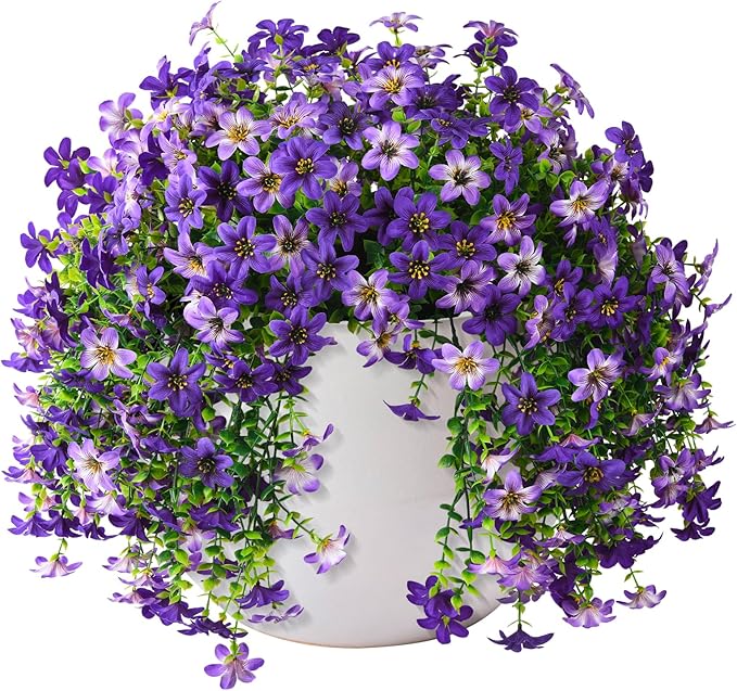 Artificial Hanging Baskets Outdoor, 4 Bundles Artificial Hanging Flowers Outdoors Spring Summer Decoration, No Fade Realistic Fake Hanging Baskets for Porch Patio Balcony Home Yard Decor