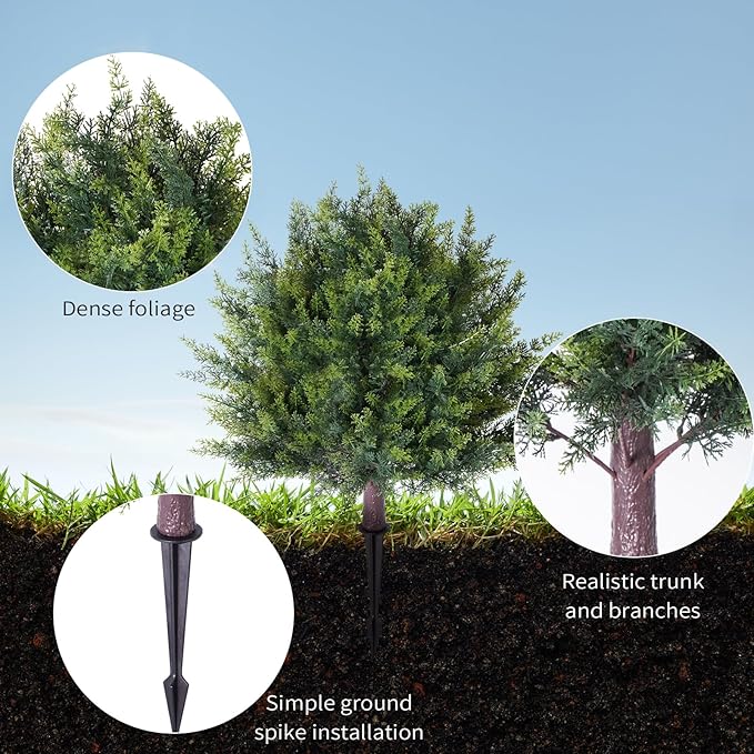 2 Pack Artificial Urn Filler, Artificial Cypress Topiary Shrubs, UV-Resistant Evergreen Plants, Indoor/Outdoor Decoration, Suitable for porches, courtyards, Gardens, and Flower beds