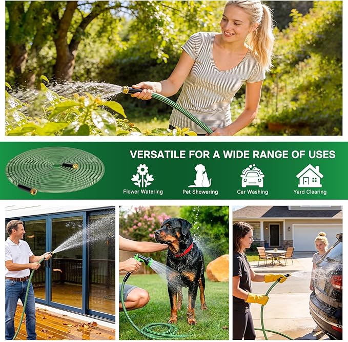 Garden Hose 25 ft Flexible Non-Expandable Water Hose Kink-Free Ultra Lightweight Leak-Proof Durable Portable Wear-Resistant Hoses Pipe with 3/4" Strong Fittings for Outdoor Yard Lawn Car Wash