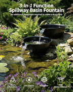 POPOSOAP Spillway Bowl and Basin Fountain Kit, Spillway Bowl Fountain with Pond Pump for Formal Waterfall Spillways, Water Gardens Basin Kit For Indoor/Outdoor DIY Water Feature Pond Garden-P721