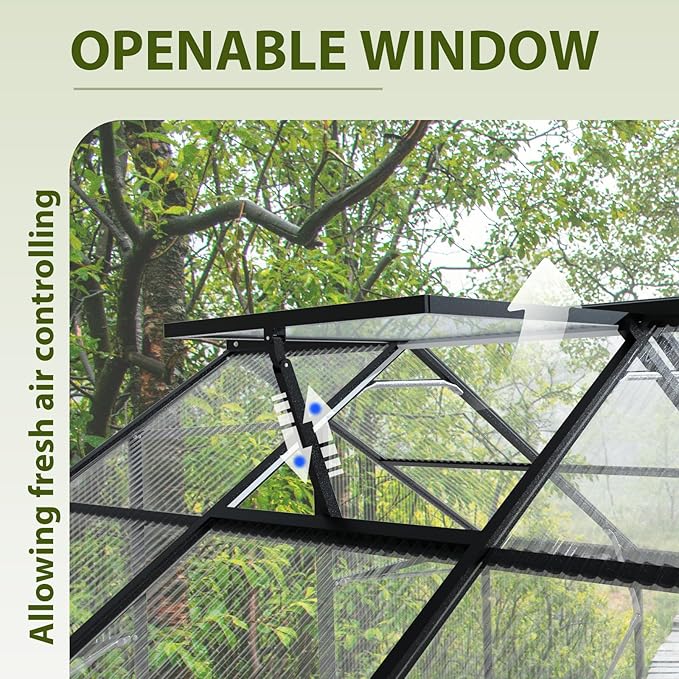 12X12 FT Greenhouse for Outdoors, Polycarbonate Walk-in Green House for Outside, Reinforced Aluminum Frame Greenhouses, Heavy Duty Garden, Patio, Backyard Flower Planting