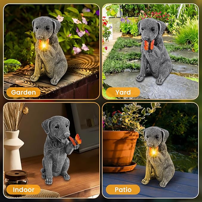 Solar Garden Statues Outdoor Decor, Garden Decor Dog Statue for Yard, Patio, Lawn Outside, Ideal Christmas Birthday Mothers Day Gifts for Mom Women Grandma