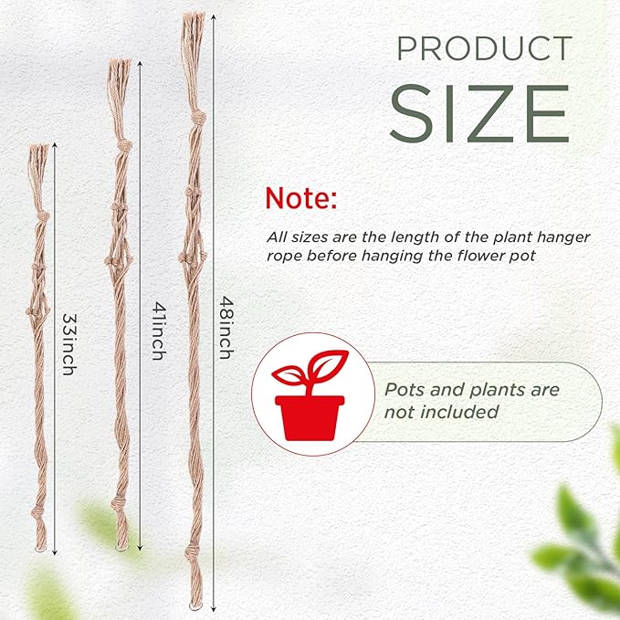 EBOOT 3 Pack 33 41 48 Inch Large Macrame Plant Hanger Rope to Hang Flower Pot Plant Holder for Indoor Outdoor Decorations, 4 Legs (Linen Color)