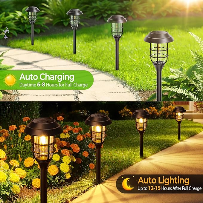 LETMY Solar Pathway Lights Outdoor, 8 Pack Bright Solar Lights Outdoor, IP66 Waterproof Auto On/Off Solar Garden Lights Solar Powered Landscape Lighting for Yard Patio Walkway Driveway Pathway - Black