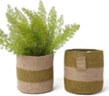 Jute Planter Basket-Woven Jute Rope Covers for Decorating Indoor/Outdoor Succulents, Small Plant Pots-Set of 2-Multi-Purpose Storage Bins 6.5 Inches - Modern Style Décor- Olive & Natural