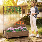 2 Pieces Raised Garden Bed with Trellis, 2-Tier Wooden Elevated Planter Box with Legs, Hemp Rope & Drainage Holes, Raised Plant Bed for Backyard, Garden, Lawn
