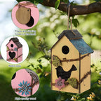 DoubleFill 2 Pcs Birdhouses for Outdoor Hanging Yard Outside Wooden Birdhouse Hand Painted Bird Box for Bird Lovers Bluebird Tree Garden Decor Decorative Birdhouse(Pink,Yellow,Iron Roof)