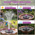 Solar Fountain for Bird Bath, 4W Solar Powered Water Fountain Pump, Outdoor Water Fountain with 6 Nozzles for Hummingbirds, Garden, Pool, Pond