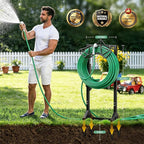 Garden Hose Holder Holds 160Ft Hoses, Heavy-Duty Freestanding Water Hose Stand with 2 Tool Hooks, Rustproof Hose Rack with 4 Spikes Hose Hanger Storage for Outside, Yard, Lawn
