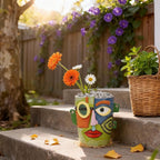 Abstract Face Planter Pot, Hand-Painted Resin Flower Pot with Top Opening for Planting, Decorative Planter for Indoor Plants, Art Accent Flowerpot Decor