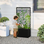 MOTION 2 Pcs Outdoor Raised Garden Bed with Trellis - Free Standing Planter for Hanging Flower Baskets Lattice Planter Boxes, Black