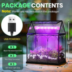 Meonum Tiny Glass Terrarium Kit with Grow Light, Venus Fly Trap Terrarium with Absorbent Mat, Timer&3 Light Modes for Succulent Live Air Plants Indoor Home Office Decor (7.1"x 4.7"x 8.7",USB Powered)
