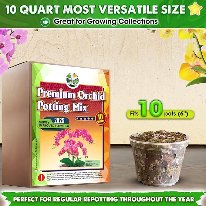 [Upgraded] DUSPRO Orchid Potting Mix for Repotting with Forest Moss, Pine Bark, Perlite & Pumice, Orchid Bark Potting Mix, Orchid Repotting Soil, Drainage Indoor Potting, Orchid Pot Not Included, 10QT