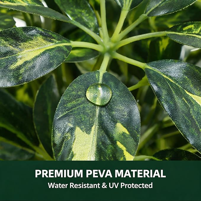Garvee Artificial Umbrella Tree Plant, 4 ft Tall Faux Schefflera Tree in Black Pot, Large Fake Potted Decorative Plant for Indoor Home Office Decor, Housewarming Gift