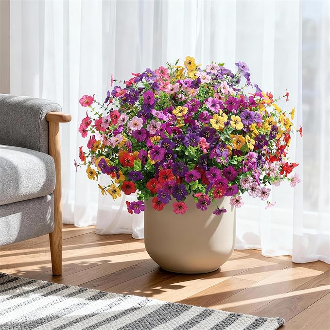 Ivydale Artificial Flowers for Outdoor 24 Bundles Fake Mums with Eucalyptus Leaves UV Resistant Silk Faux Daisy Flower Plant for Outside Home Porch Patio Window Box, Rose