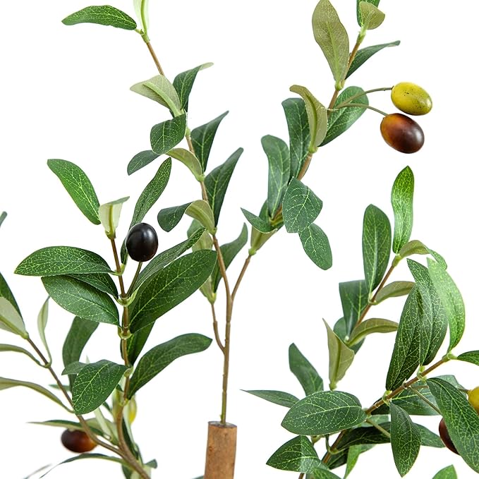 Nearly Natural Olive Tree Artificial Indoor 4FT Tall Silk Faux Olive Tree for Home and Office Decor, Fake Potted Olive Tree with Natural Wood Trunk, Realistic Olive Tree Branches and Lifelike Fruits