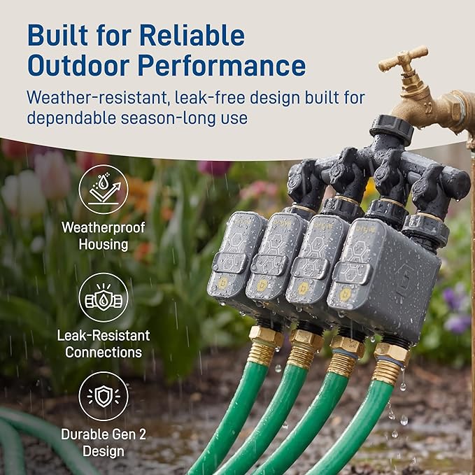 Orbit 21207 B-hyve Gen 2 Smart Hose Watering Timer, 4-Pack with Wi-Fi Hub and Hose Y Splitter