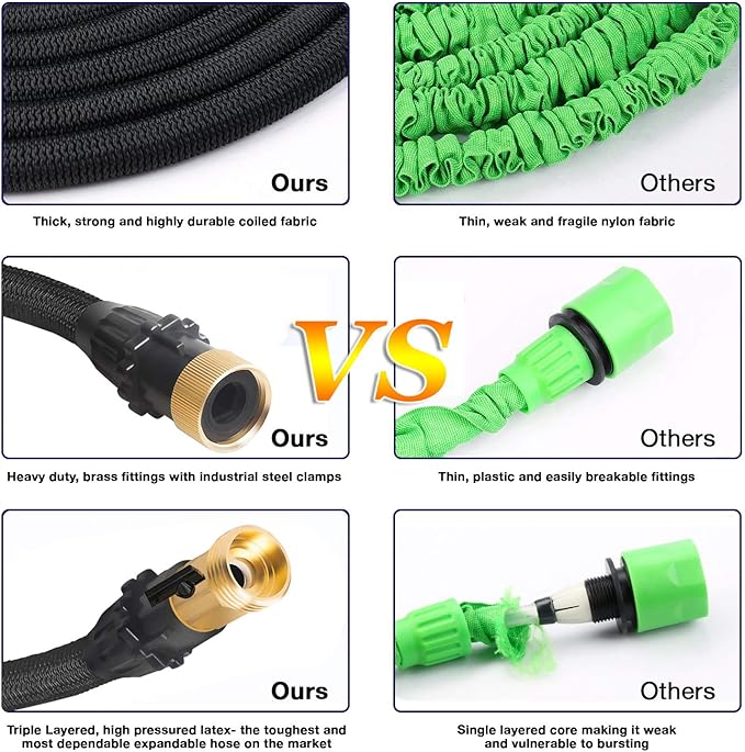 J&B XpandaHose 75ft Expandable Garden Hose - Heavy Duty Superior Strength 3750D - 4 -Layer Latex Core - Extra Strong Brass Connectors and Storage Bag (Black 75)