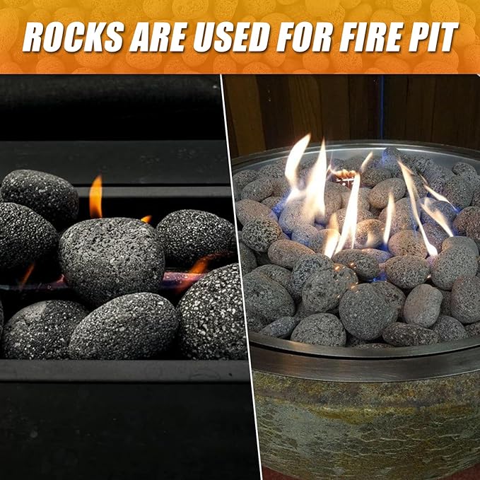CJGQ 45 Lb Lava Rocks for Fire Pit,2"-3" Natural Pebbles Tumbled Lava Rock,Round Fire Pit Rocks for Portable Fireplaces Propane Gas Fish Tank Landscaping Garden Decoration