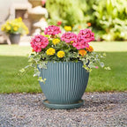 10 Inch Plant Pot, Ceramic Flower Pots with Drainage Hole and Saucer, Round Modern Planters for Indoor Plants, Decorative Plant Pots, Home Patio Decor, Plant Lover Gifts, Glaze Blue