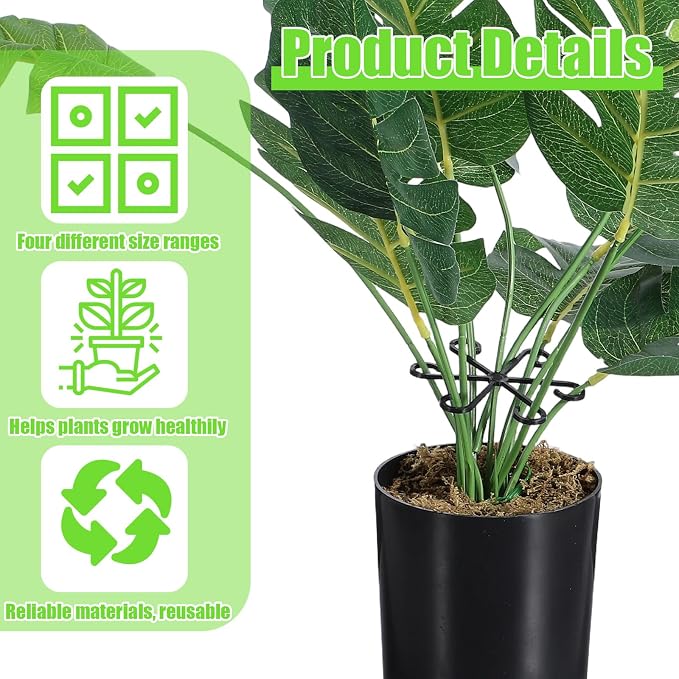 JJUNW 12 Pack Climbing Houseplant Stem Supports, Reusable Plastic Plant Stem Holders Hook Growth Accessories for Indoor Outdoor Plants (Black)