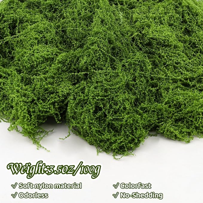 3.5 Oz Green Fake Moss for Crafts, Realistic Artificial Moss for Potted Plants, Faux Moss for Terrariums, DIY Decor, Fairy Garden, Table Centerpieces, Indoor Model Making (Green)