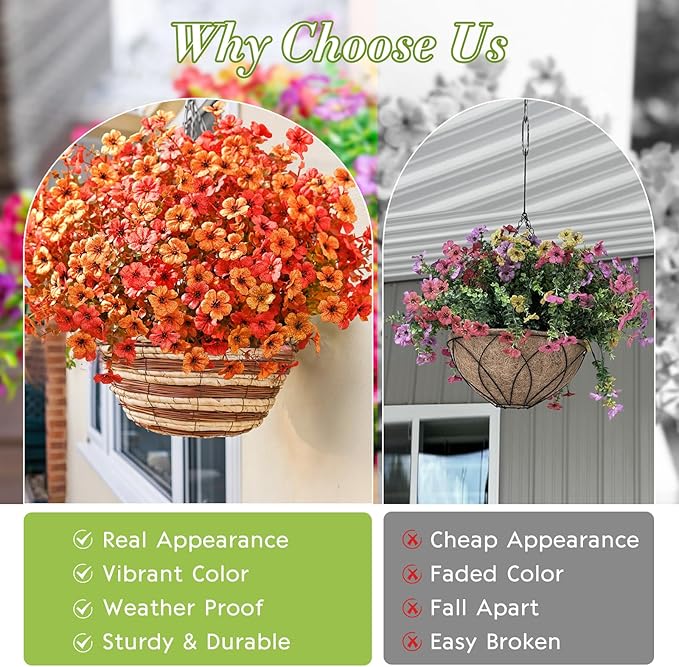 Waipfaru 24 Bundles Artificial Flowers Plants for Outdoor Indoor, UV Resistant Fake Flowers Outdoor Plastic Plants Shrubs Outside Porch Patio Garden Yard Decor