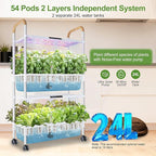 Indoor Hydroponic Growing System with 54 Pods Herbs Garden Kit with 30W Led Grow Light Large Movable 2-Layer Floor-Standing Hydroponic Gardening System for Vegetable Fruit