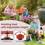 Goplus Garden Seat with Wheels, Rolling Gardening Stool with Adjustable 360° Swivel Seat, Tool Tray & Storage Basket, Extendable Handle, Outdoor Gardening Scooter, Garden Cart Workseat for Seniors