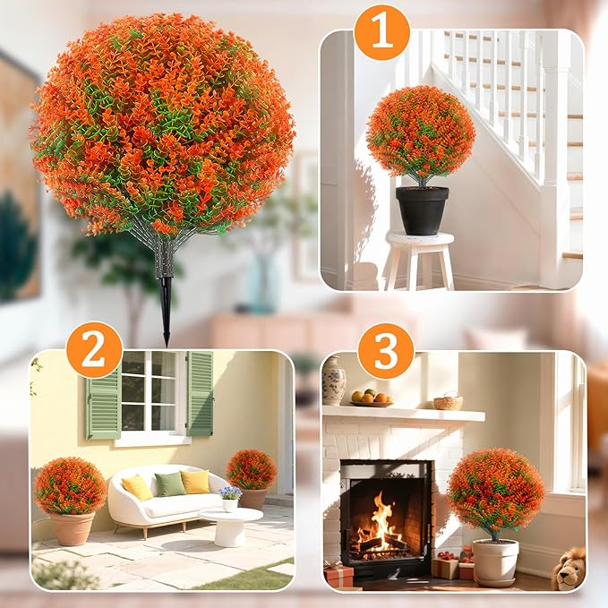 Artificial Boxwood Topiary Ball Trees 25.6": 2 Pack Fake Shrubs with Spike – UV Resistant & Fade Resistant, Evergreen Faux Plant for Indoor Outside Front Door Porch Garden Spring Decor