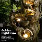 Sunlinua Solar Water Fountain Outdoor 5-Tiers Large Cascading Realistic Tree Trunk Natural Waterfall Outdoor Fountains Resin Imitation Wood with LED Lights for Garden, Patio, Porch