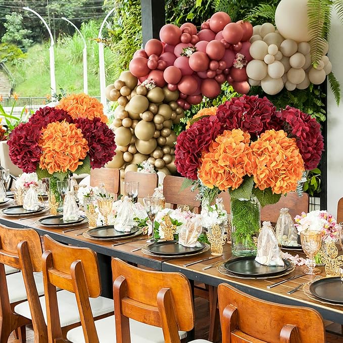 Leftover 3 Pcs Fall Hydrangea Artificial Flowers,21" Real Touch Faux Hydrangea Flowers and 3 PCS Butterflies Fall Hydrangea Stems,Fall Floral Arrangement Centerpiece Table,Wedding,Home Decor