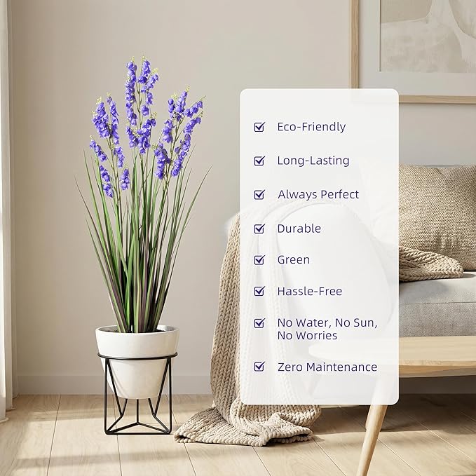 Ttranewsoo Green Onions Home Decor Fake Plants Lily of The Valley Snake Plant Home DéCor Accents Artificial Grass Room Decor Artificial Plants Indoor Artificial Grass 36" 1 Pack(Purple)