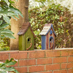 Glitzhome Birdhouses for Outdoors, Green Hand Painted Garden Wooden Bird House with Single Roof Hanging Bird House for Outside