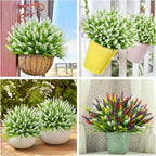 Bassion 24 Bundles Artificial Flowers for Outdoors, Fake Lavender Flowers with Monkey Grass UV Resistant Plastic Faux Plants for Outside Hanging Planter Window Box Garden Patio Front Porch Home Decor