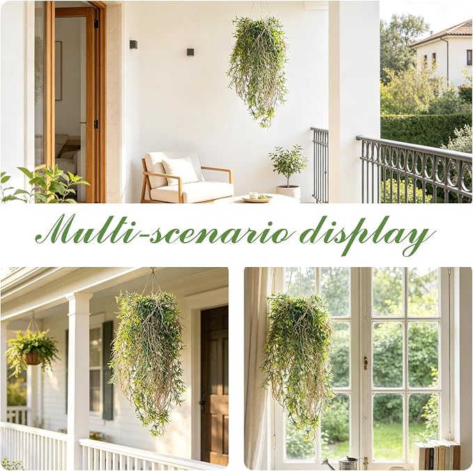 dallisten 4Pcs Fake Hanging Fern Plants for Outdoors, UV Resistant Artificial Ferns Greenery Vines Faux Trailing Plants for Indoor Wall Porch Wedding Boho Home Garden Decor(4PCS WhiteGreen Ferns)