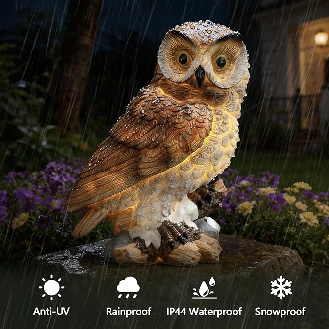 Solar Owl Garden Outdoor Statue,Owls Figurine Sculpture with LED Lights for Porch Patio Lawn Yard Deck Spring Summer Decor - Mother's Day Housewarming Gift for Women Men Owl Lover