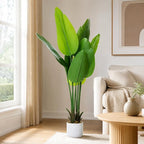 3.8 ft Artificial Banana Tree in Pot, Decorative Evergreen Faux Bird of Paradise Plant, Fake Tropical Traveler's Palm Tree, Indoor House Plants for Living Room Porch Entryway Office