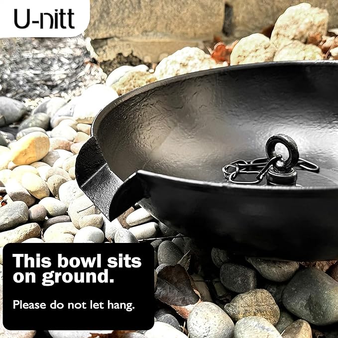 U-nitt 12" Spill Bowl Downspout Catch Basin for Rain Chain Anchoring & Stake | Rainwater Collection for Roof |Gutter Catch Basin | Good for Water Fountain & Birdbath | Black | Handles Heavy Rain