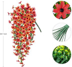 Fake Artificial Hanging Flowers for Outdoors Fake Plants Decoration, 2 Bundles Faux Silk Colorful Daisy Eucalyptus Realistic UV Resistant for Outside Home Planter Porch Patio Yard Decor(Red Orange)