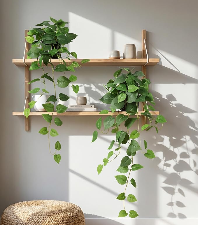 Fake Plants 2 Pcs Faux Pothos Plants Potted Indoor Artificial Hanging Plants Realistic Fake Greenery Table Desk Bathroom Office Bedroom Living Room Shelf Modern Farmhouse Decor Indoor