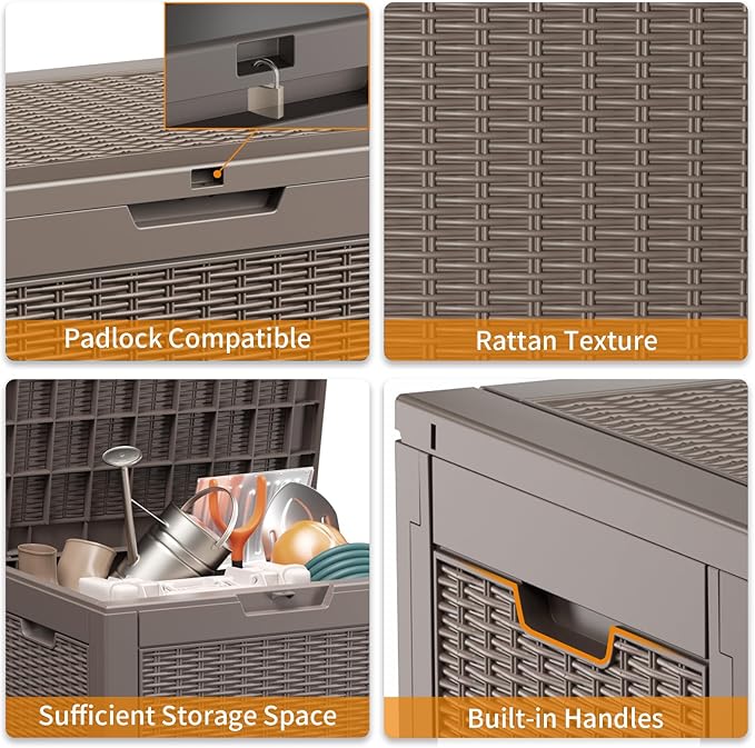 PatioZen 30 Gallon Resin Deck Box, Lockable Patio Outdoor Storage Box for Furniture, Garden Tools and Tools Storage, Waterproof Outside Storage Boxes - Grey