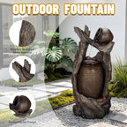 Solarbloom 39.3" H Outdoor Fountain with LED Lights and Pump, Farmhouse Clay Pot Floor Standing Waterfall Fountain, Garden Water Feature Decor